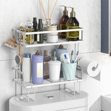 Load image into Gallery viewer, Over the Toilet Storage Shelf, 2-Tier Bathroom Storage Organizer Upgrade Punch-Free Toliet Storage Shelf, Home Storage Rack with Hooks Shelf (White)
