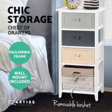 Chest of Drawers Storage Cabinet, Wood Tallboy Bedside Table Nightstands Tower Dresser Hallway Organizer Bedroom Bathroom Living Room Furniture Home Organiser, with 3 Removeable Baskets White