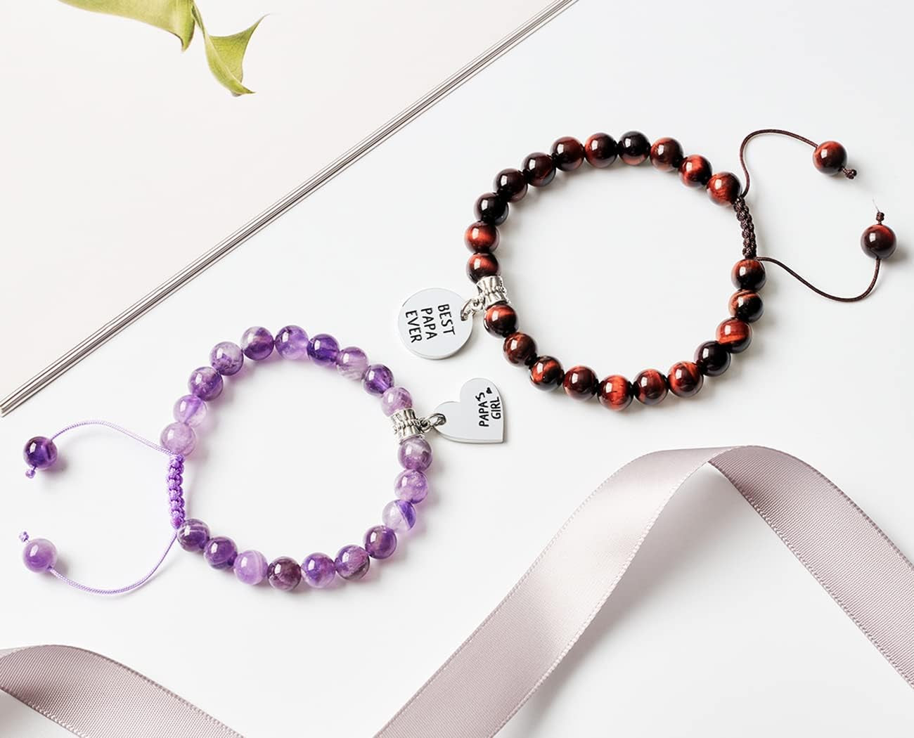 Papa Bear Daddy'S Girl Natural Stone Macrame Beads Bracelet Matching Set Bracelet for Father and Daughter
