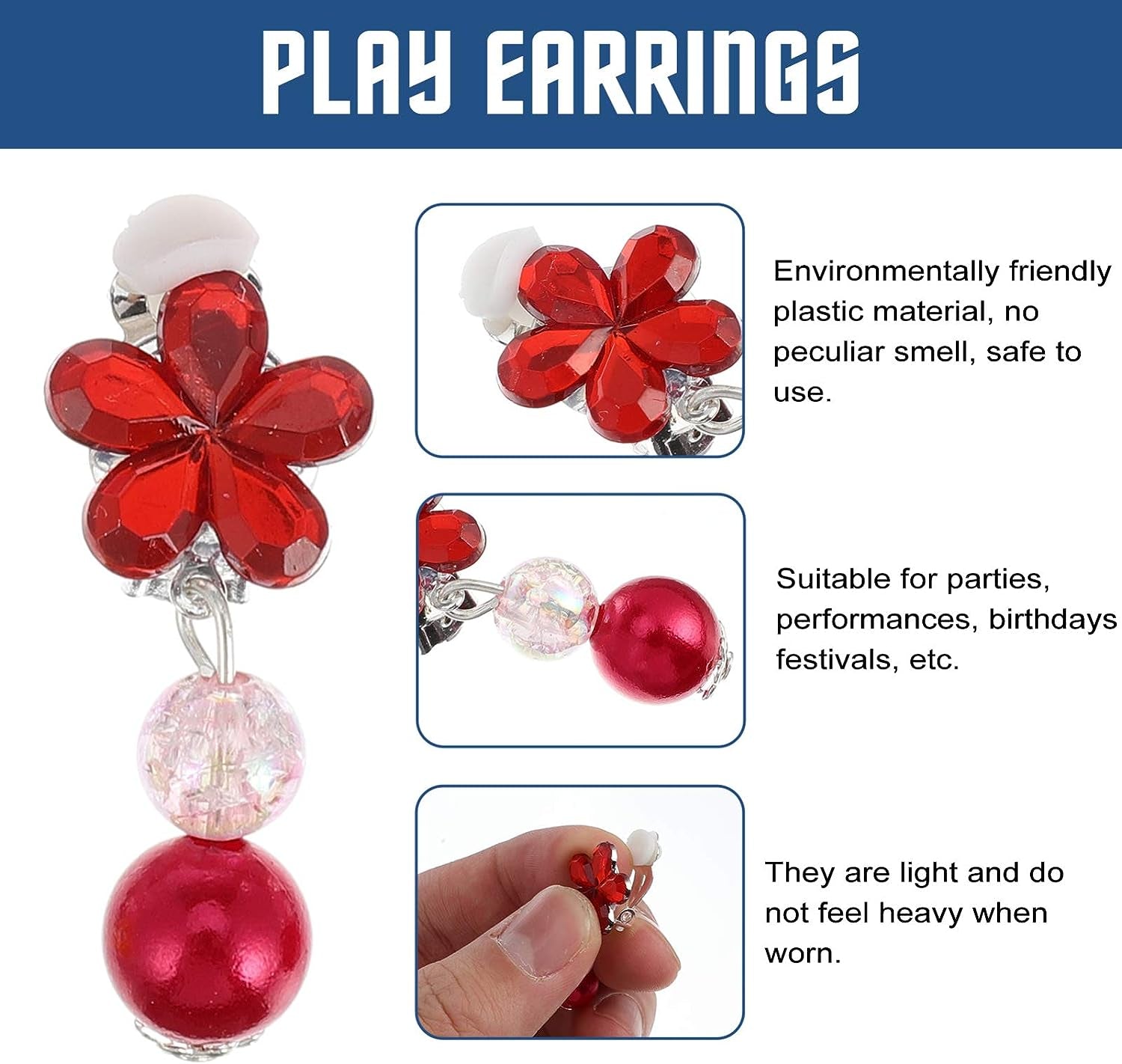 Pairs Crystal Clip on Earrings Girls Princess Play Jewelry Dangle Earring Clip on Earrings Jewelry Set