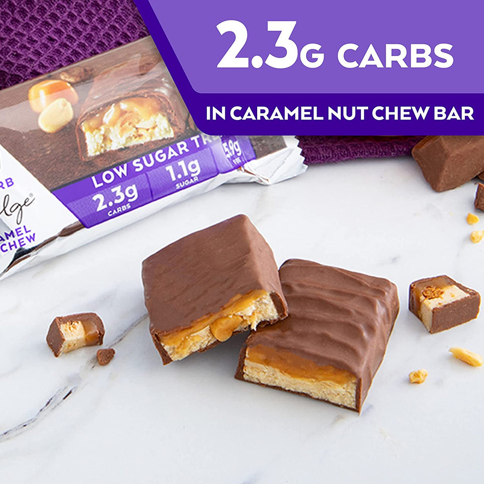 Endulge Caramel Nut Chew Bars | Keto Friendly Bars | 5 X 34G Low Carb Caramel Chocolate Bars | Low Carb, Low Sugar, High Fibre | 5 Bar Pack