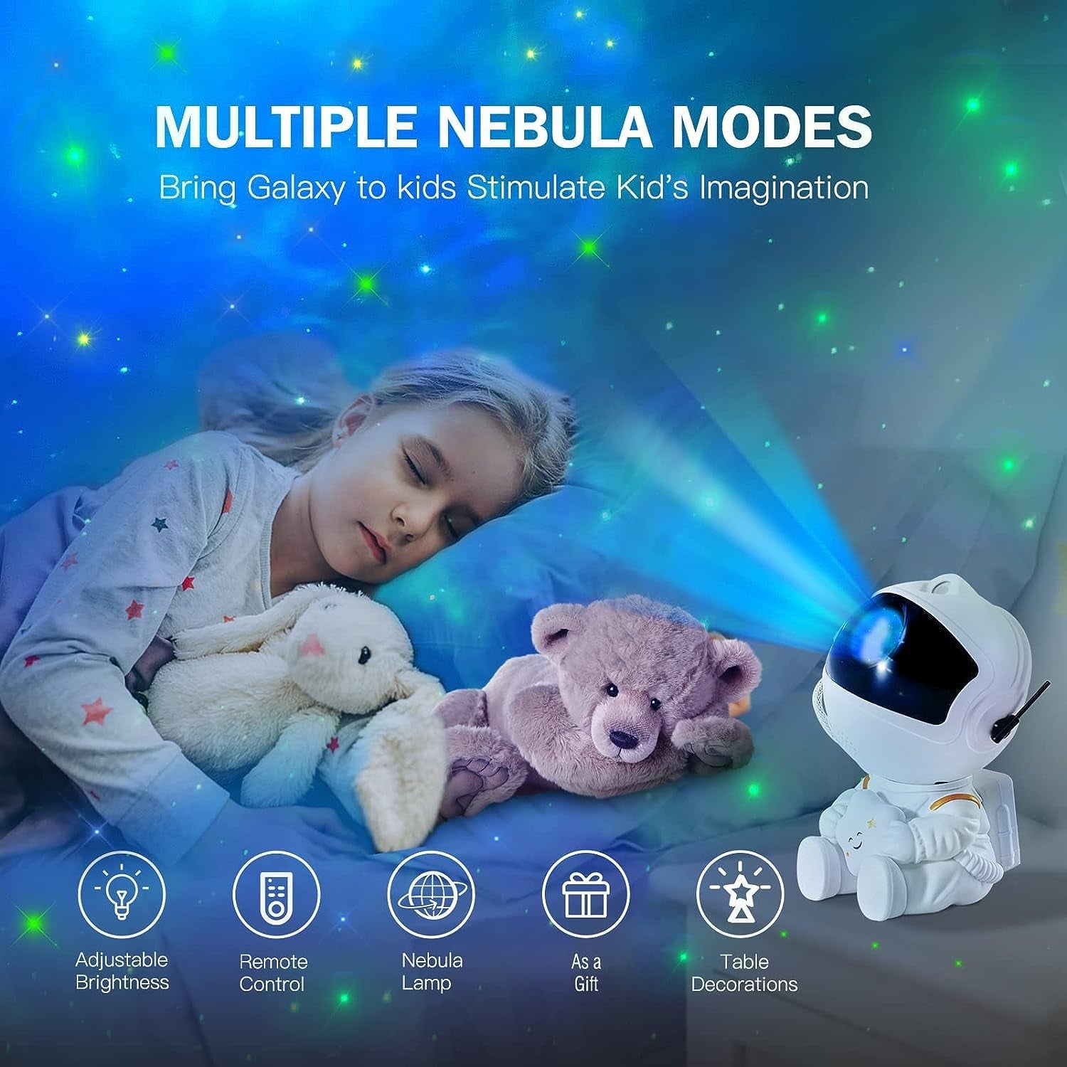 Astronaut Galaxy Star Projector Night Light - with Timer Remote Control and 360°Adjustable Design for Kids Baby Bedroom Christmas Birthdays Valentine'S Day Etc (Seated Astronaut)