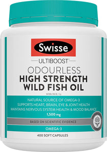 Ultiboost Odourless High Strength Wild Fish Oil | Source of Omega|3 | 400 Capsules