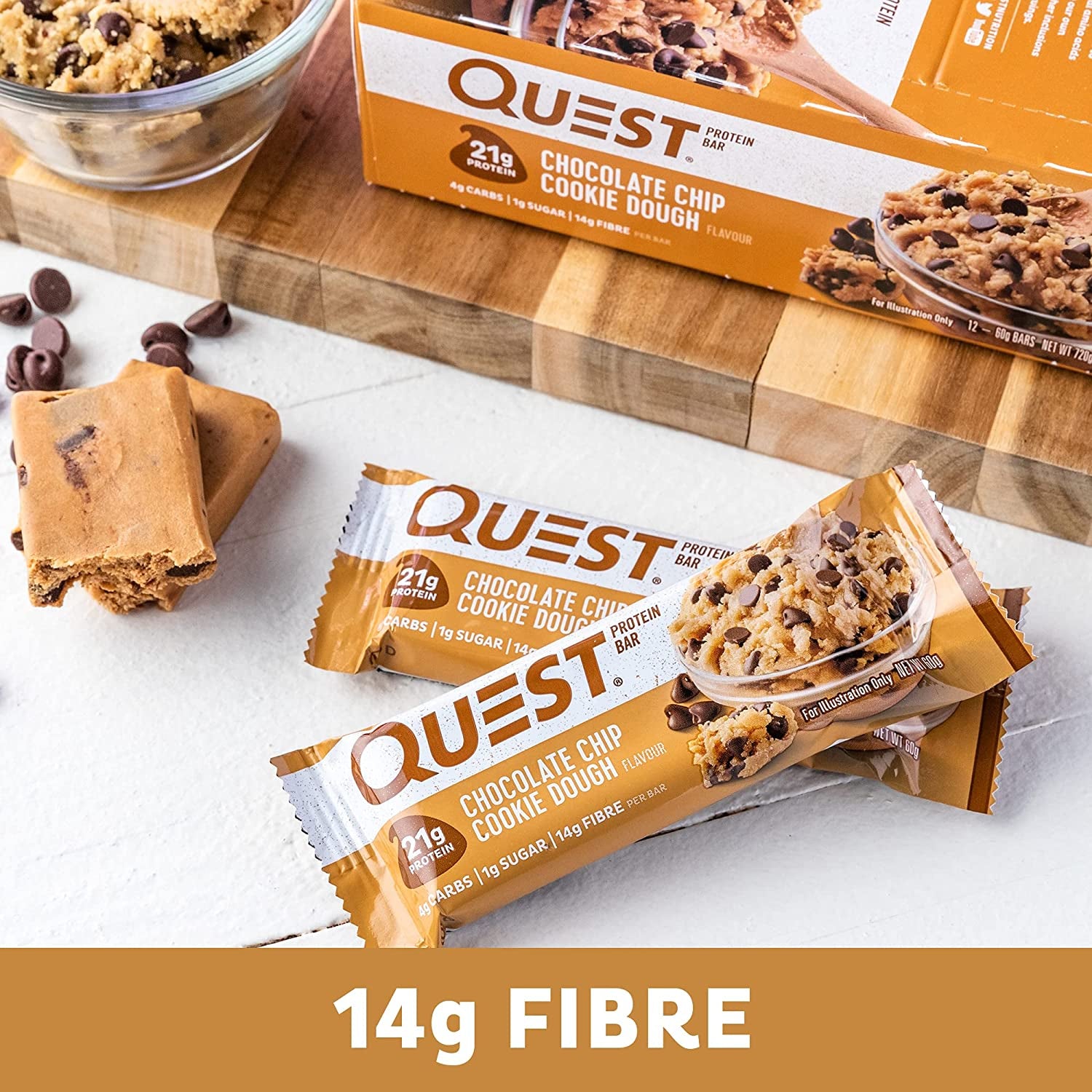 Chocolate Chip Cookie Dough Protein Bar, High Protein, Low Carb, Keto Friendly, 12 Count