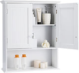 Bathroom Wall Cabinet, 2-Door Wall Mount Cabinet W/Hanging Design, Wooden Medicine Cabinet W/Adjustable Built-In Shelf, Kitchen/Laundry Storage Cupboard with Ample Storage Space (Gray/White)
