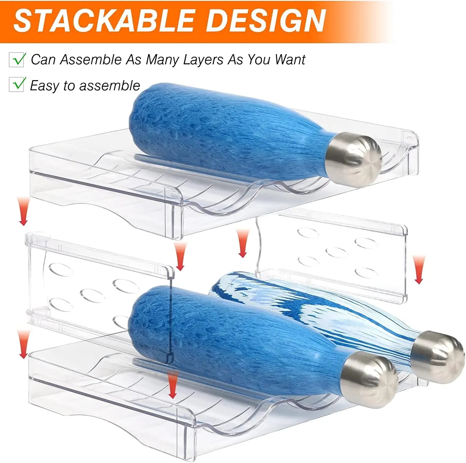 Water Bottle Organizer for Cabinet, 2 Pack Stackable Kitchen Pantry Organization and Storage Shelf, Plastic Water Bottle Holder for Fridge Kitchen Cabinet Organizer and Storage (Clear - 2)