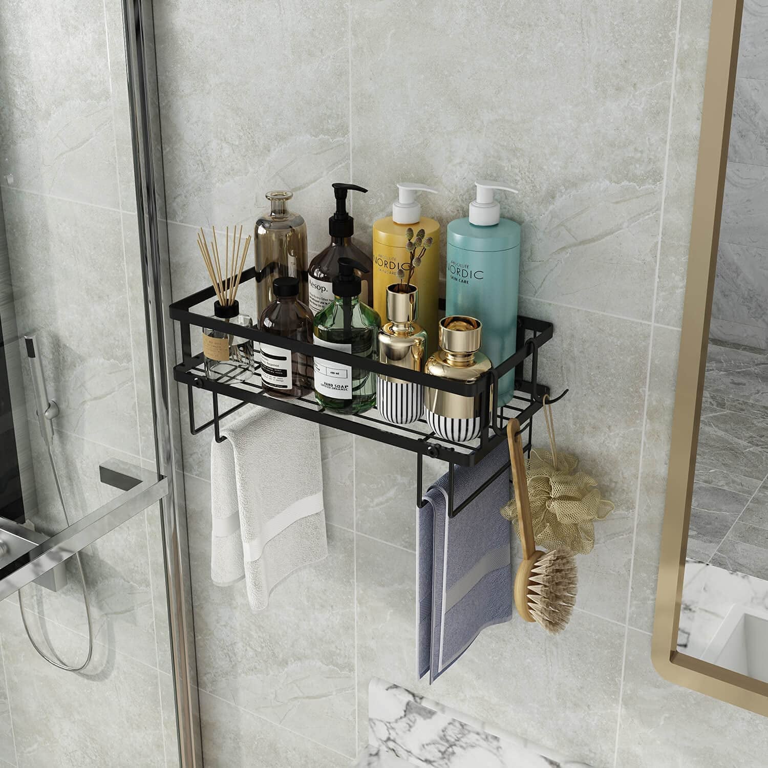 Over the Toilet Storage,  Bathroom Organizer Shelves, Multifunctional Toilet Rack,No Drilling Space Saver with Wall Mounting Design (Black)