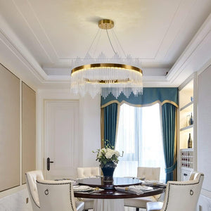 Modern Glass Chandelier D80Cm Luxury round Gold Hanging Ceiling Light 3 Colors Light Dimmable Semi Flush Mount Chandelier Pendant Lights Fixture for Dining Room Living Room Kitchen Bedroom