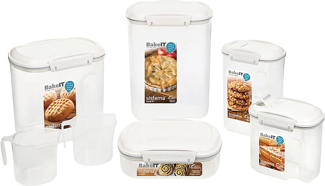 82004 Bake It Pantry Set 5 Food Storage Containers with Lids 2 Cups for Baking Bpa-Free for Cereal, Flour, Pasta and More