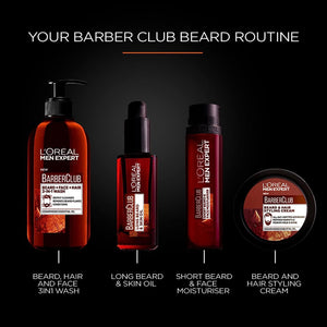 L'Oréal Paris 3-In-1 Beard, Face and Hair Cleansing Wash for Men, Enriched with Essential Oils, Men Expert Barber Club, 200Ml