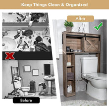 Load image into Gallery viewer, over the Toilet Storage Cabinet, Freestanding Bathroom Organizer with Sliding Barn Door &amp; Storage Shelves, Multifunctional Bathroom Toilet Rack for Bathroom Restroom Laundry, Brown
