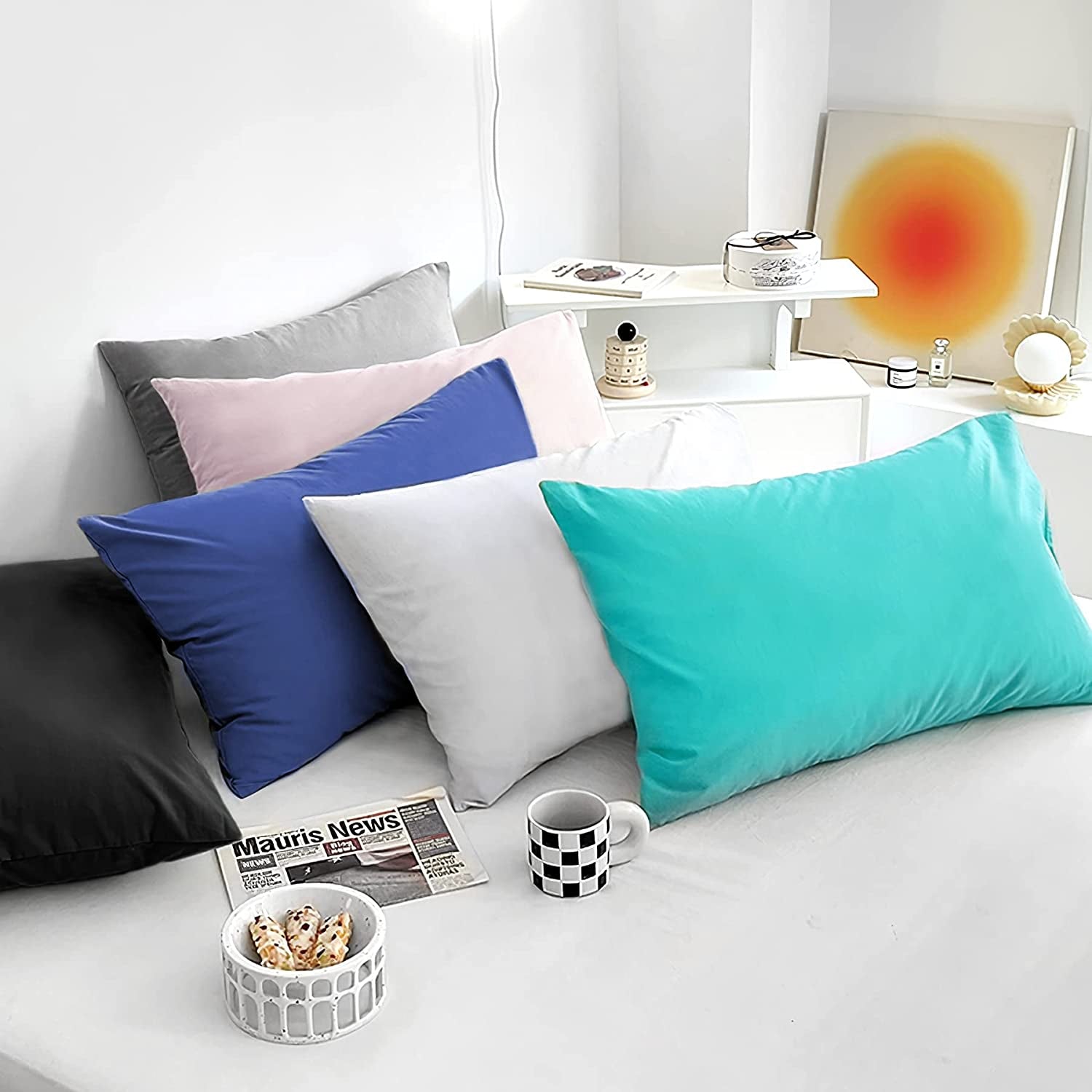 2 Pack European Size Pillow Cases, 1200TC Brushed Microfiber Super Soft Pillowcases with Envelope Closure, Wrinkle, Fade and Stain Resistant Pillow Covers, 65X65Cm - White