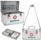 Premium 14 Inches Empty First Aid Box with an Internal 3 Grid Tray and Shoulder Strap, Aluminum Alloy Framed, Portable Home & Work Medicine Box for Medical and Health Industry Workers