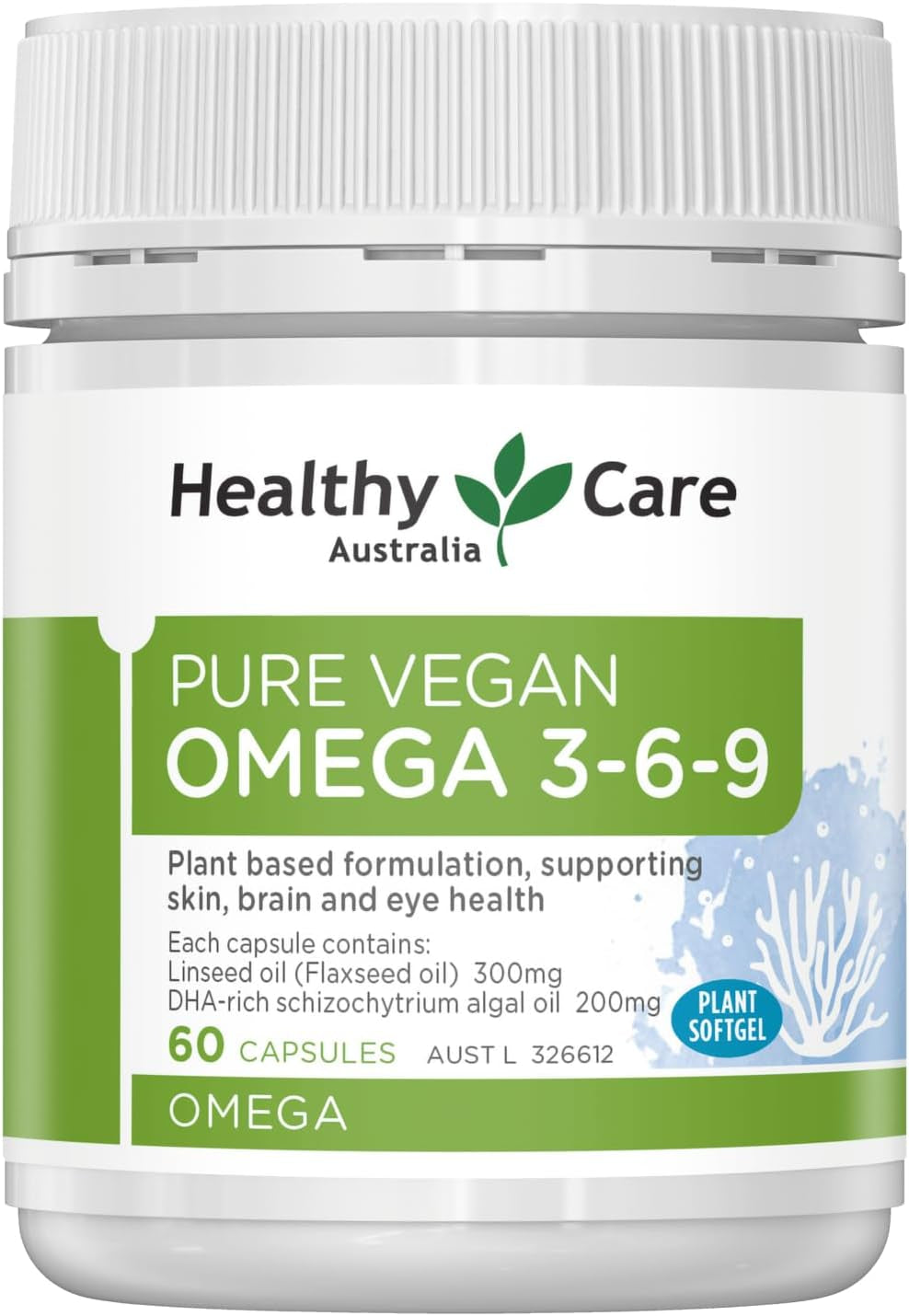 Pure Vegan Omega 3-6-9 Capsules, Green, 60 Count (Pack of 1)