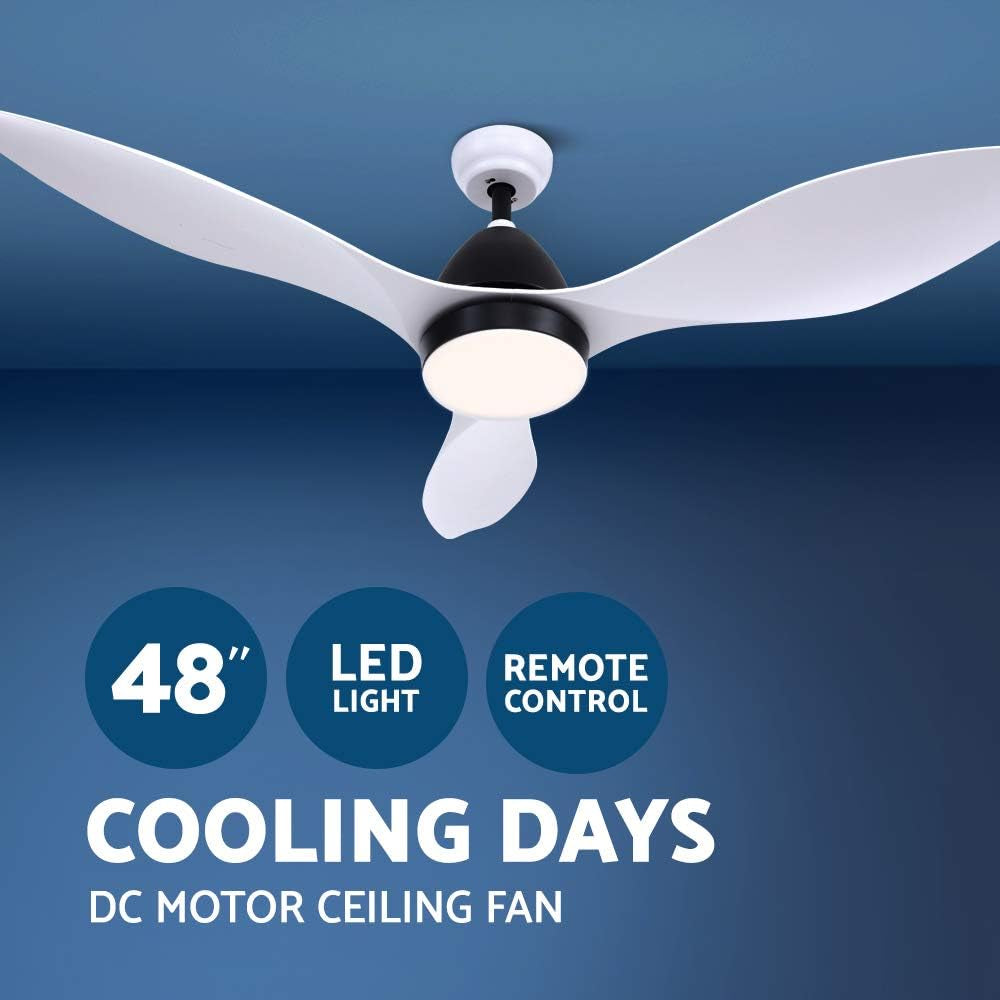48'' Ceiling Fan Light Remote Control DC Motor White 3 Blades 1300Mm