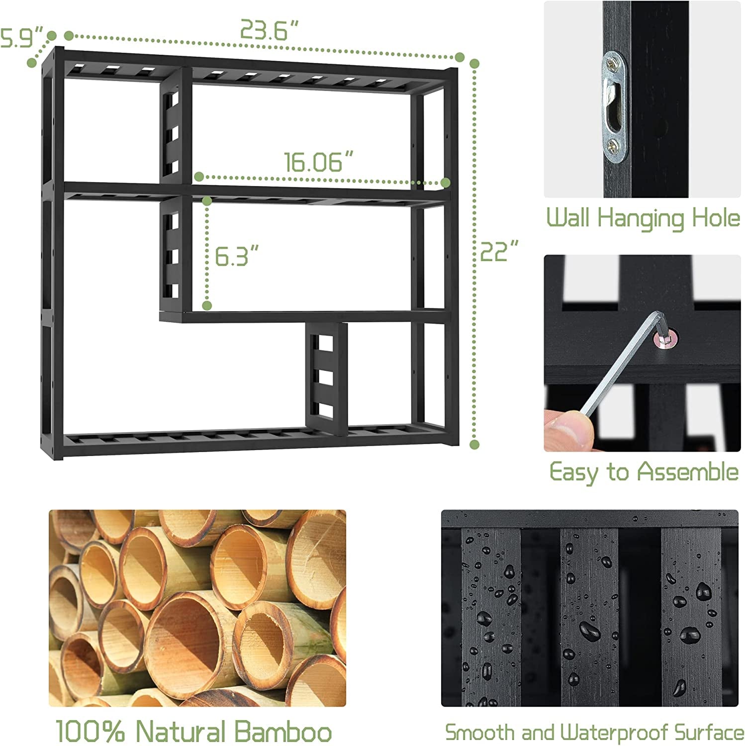 Bathroom Organizer over Toilet,Plant Stands for Indoor Plants,3 Tier Floating Shelves for Bedroom, Living Room, Bathroom and Kitchen