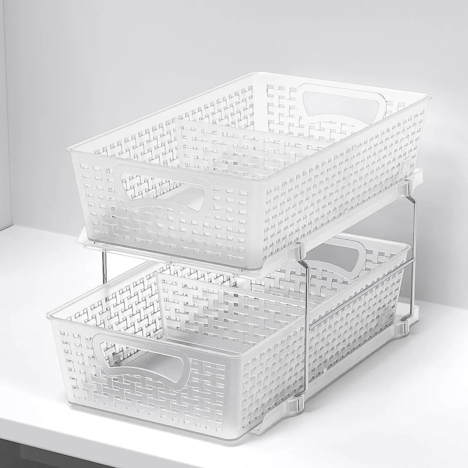 2 Tier Bathroom Organizer Tray Pull-Out Sliding Drawer/Under-Sink Storage, Clear