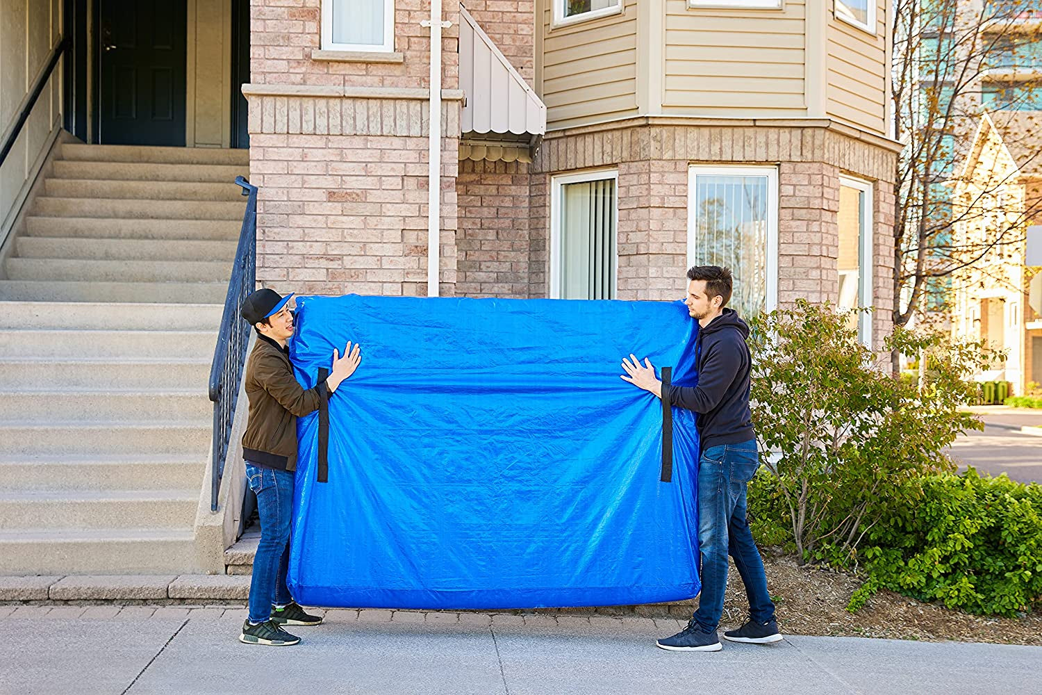 Mattress Bag with Handles for Moving and Storage - Queen Size - Extra Thick, Reusable, Waterproof Material - Strong Zipper (Blue, Queen)