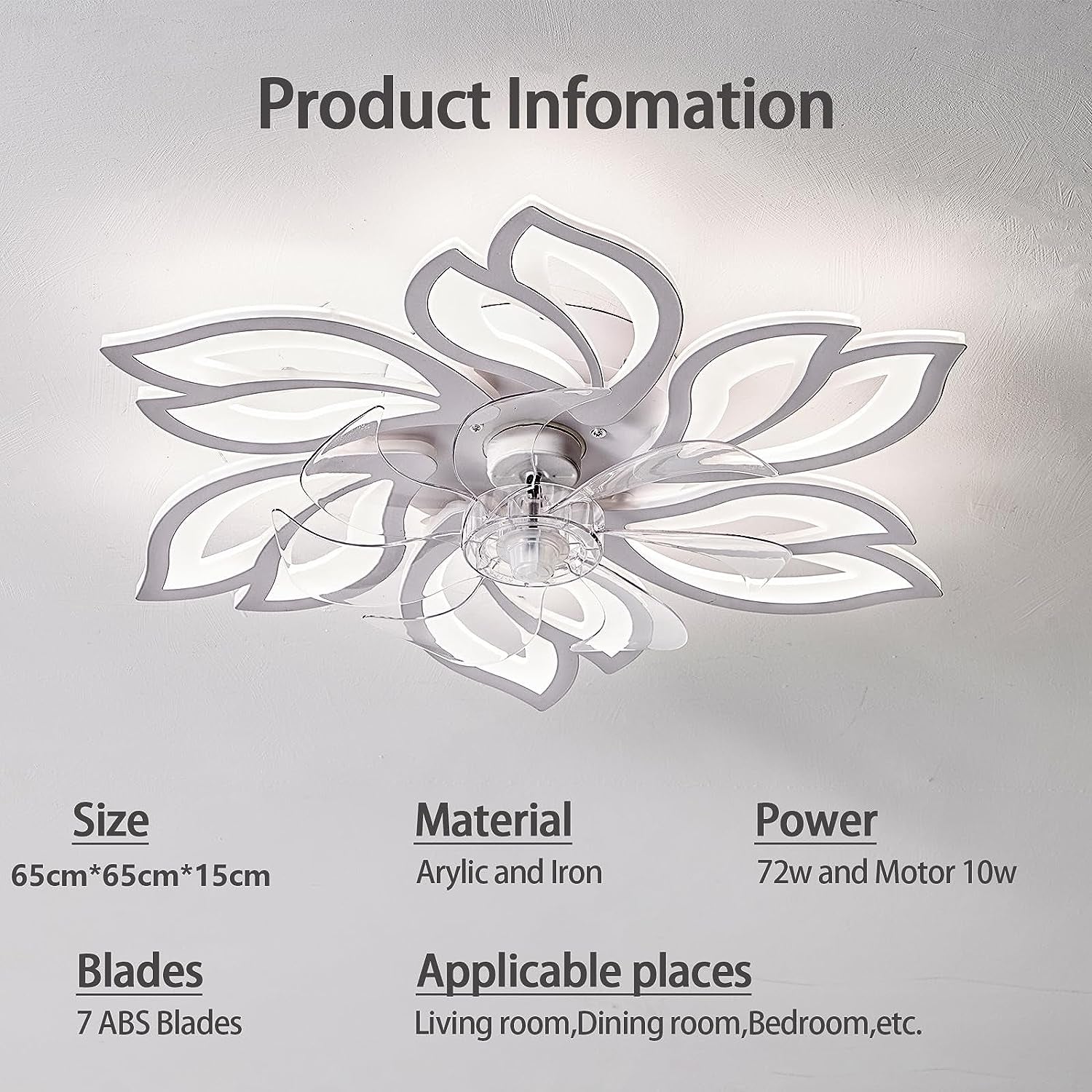 Modern Ceiling Light Whit Fan, Low Profile Ceiling Fans with Lights and Remote/App,Flush Mount Ceiling Light Fan,6 Wind Speed,3 Color Light,Ceiling Fan Light for Bedroom/Office (65Cm-White)