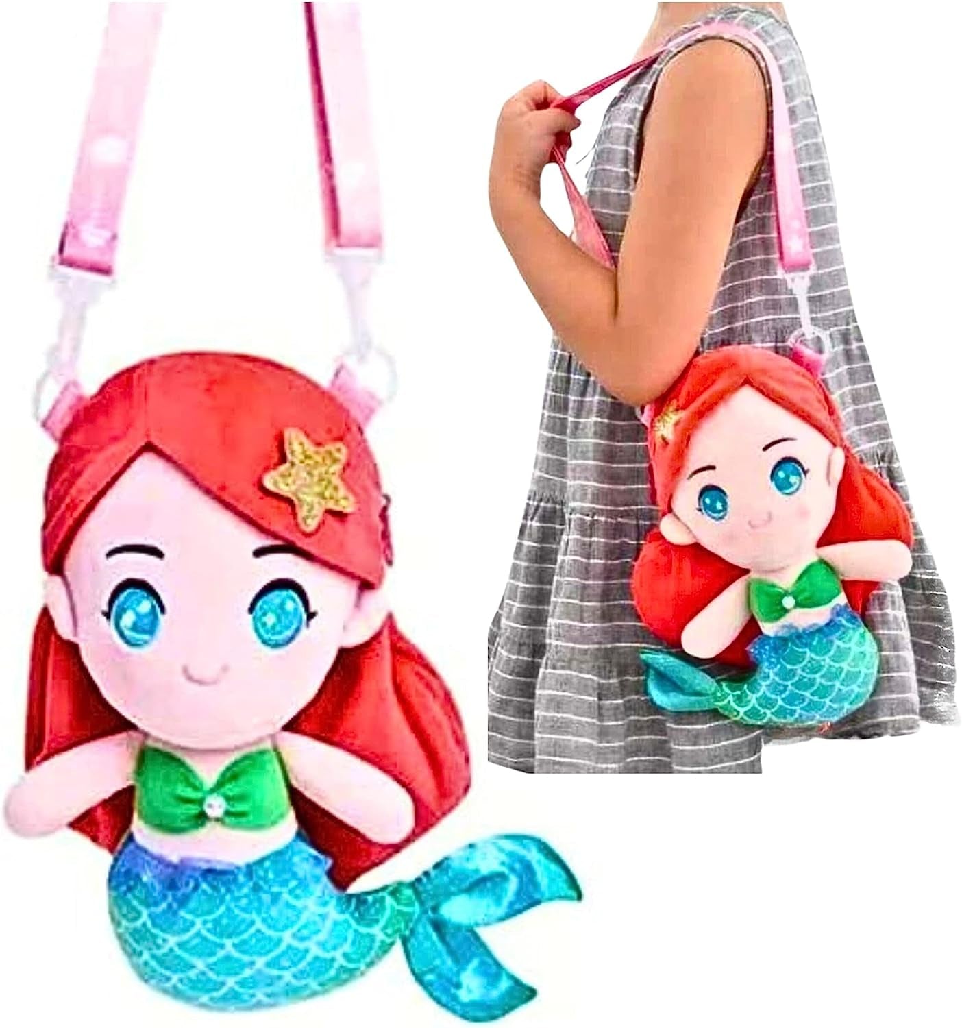 Mermaid Little Girls Small Backpack Girls Handbag Girls Crossbody, Ages 3+ (Red)