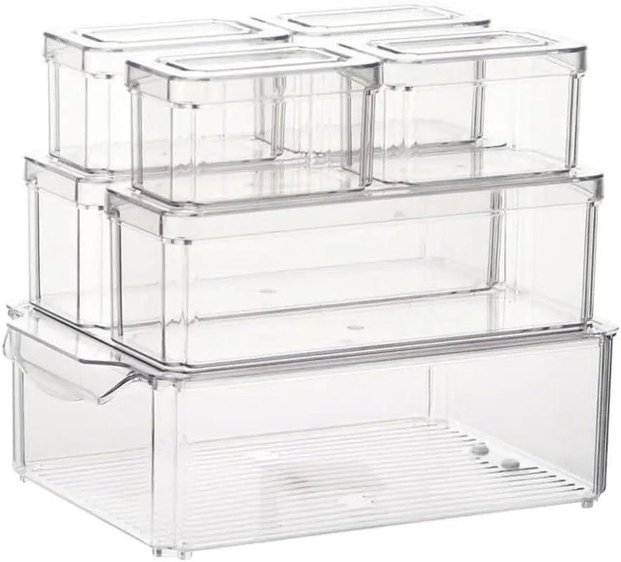 Fridge Organizer, Set of 7 Stackable Refrigerator Organizer Bins with Lid, Fridge Organizers and Storage Clear Containers, Bpa-Free Plastic Food Storage Bins for Food, Drinks, Fruits, Vegetable…