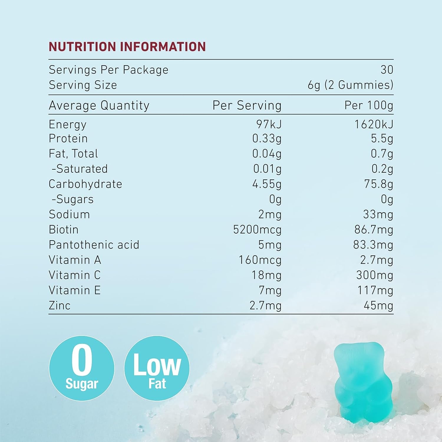 Hair Boost Gummy, 5200Mcg Biotin Formulated with Zinc, Pantothenic Acid and Vitamin A, C, E for Stronger and Thicker Hair, Sea Salt & Green Grape Flavour, 60 Count
