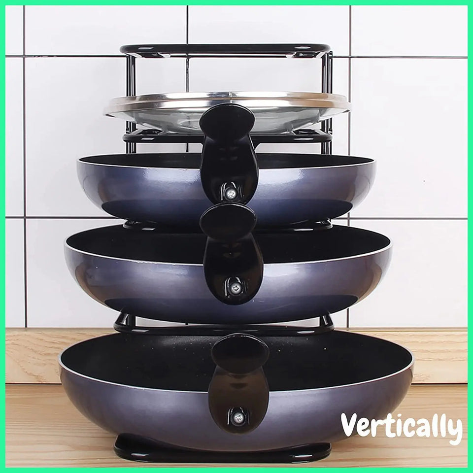 Heavy Duty Pots N Pan Organizer Rack | Kitchen Cabinet Storage Organizers for Cookware, Pot Lid Holder, Cast Iron Skillet, Bakeware - No Assembly Required