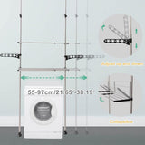 2-Layer Expandable Laundry Shelf over Washing Machine Storage Rack Tension Pole Space Saver Bathroom Organizer with Towels Clothes Hanger Hook