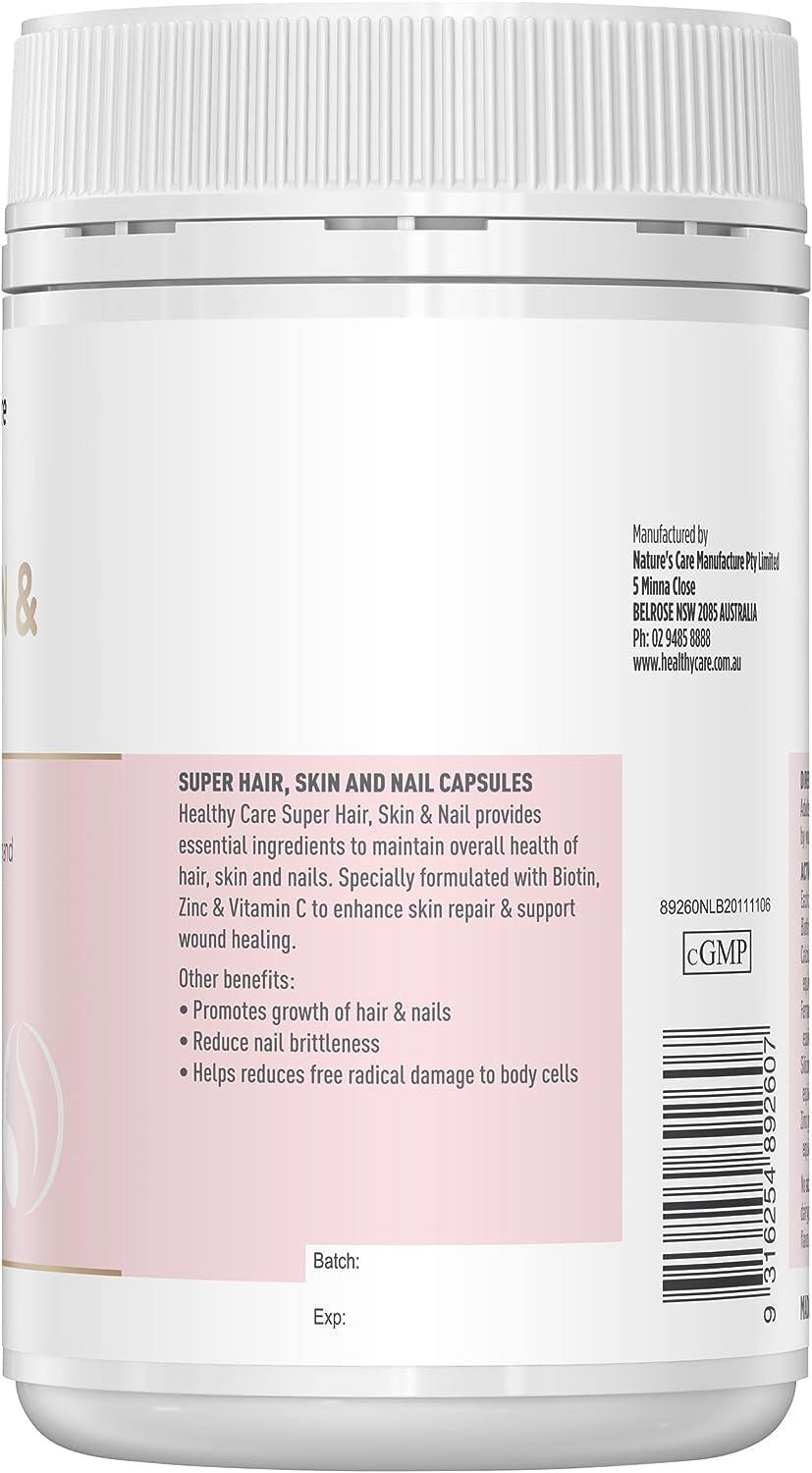 Super Hair, Skin and Nails - 100 Capsules, Pink | with Biotin, Zinc and Vitamin C