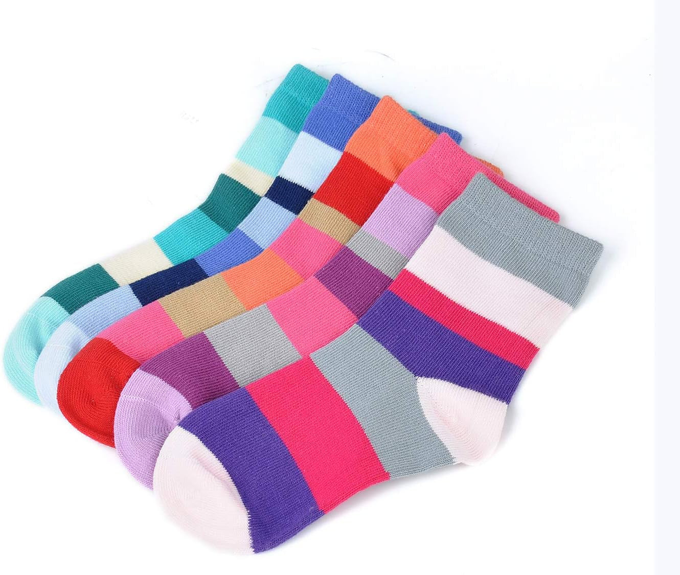 Kids Girls' 5 Pack Seamless Rainbow Stripes Crew Socks
