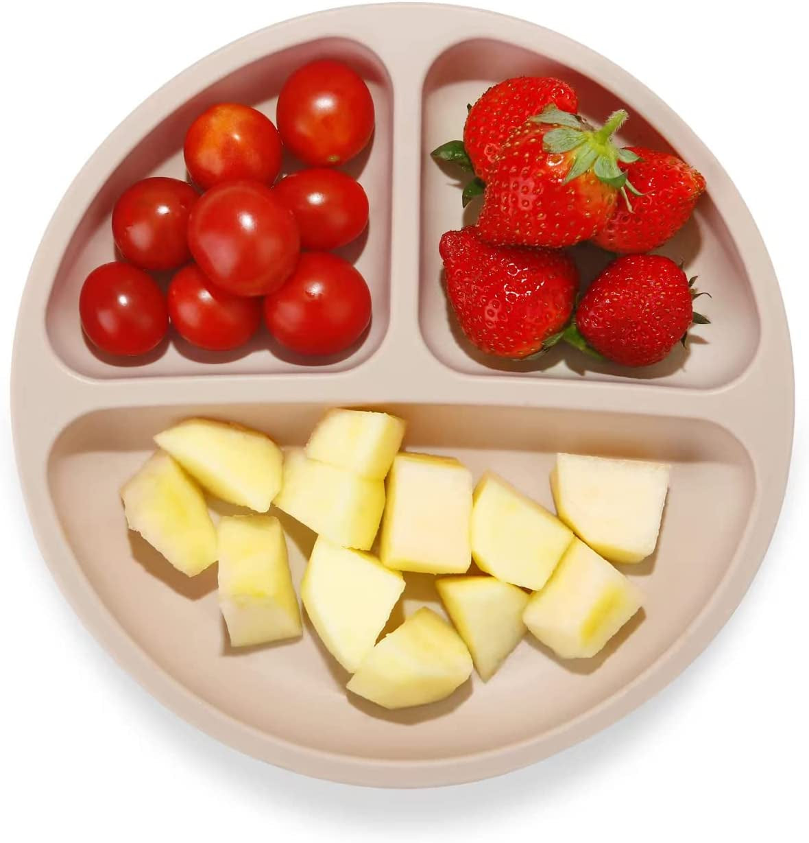 - 3 Pack- Silicone Baby Suction Plates for Toddler Kids Self Feeding, Stay Put Divided Dish Feeding Plates for High Chair Tray, Unbreakable Portable Non Slip (Blue Green Brown)