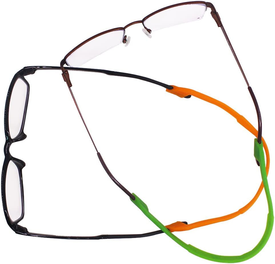 6 Pack Anti-Slip Silicone Glasses Straps with 6 Pairs Ear Grip Hooks, SENHA Soft Eyewear Retainer Eyeglasses Holder for Kids Adult Sports - Black, Red, Orange, Pink, Blue, Green