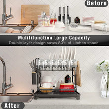 Load image into Gallery viewer, Dish Drying Rack, Dish Rack for Kitchen Counter, Dish Drainers for Kitchen Storage &amp; Organisation with Cup Holder, Large Capacity Dish Rack and Drainboard Set

