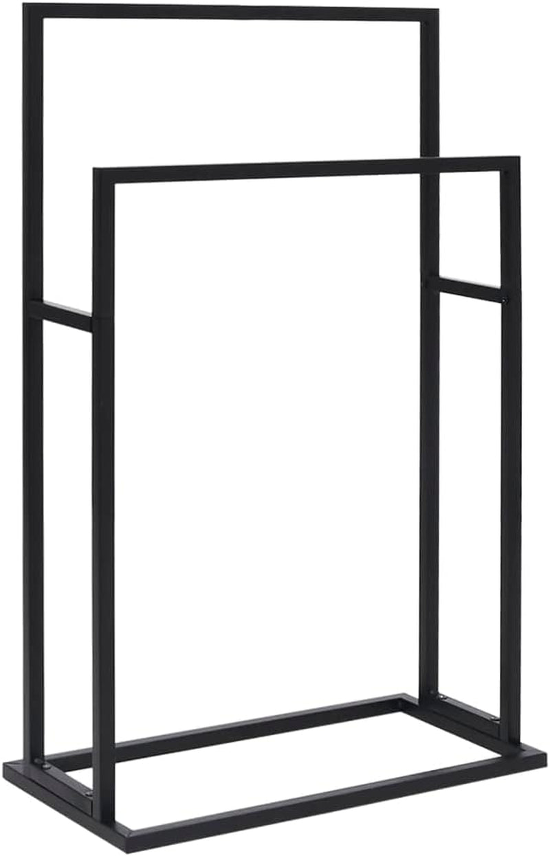 Freestanding Towel Rack Indoor Washroom Bathroom Towel Hanger Storage Shelf Holder Home Decor Accessory Organiser Black Iron