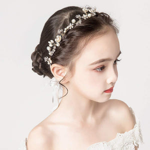 Wedding Hair Accessories for Kids, Princess Headpiece White Flower Headband Pearl Hair Dress for Girl and Flower Girls Cute Bridal Wedding Hair Band