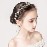 Wedding Hair Accessories for Kids, Princess Headpiece White Flower Headband Pearl Hair Dress for Girl and Flower Girls Cute Bridal Wedding Hair Band