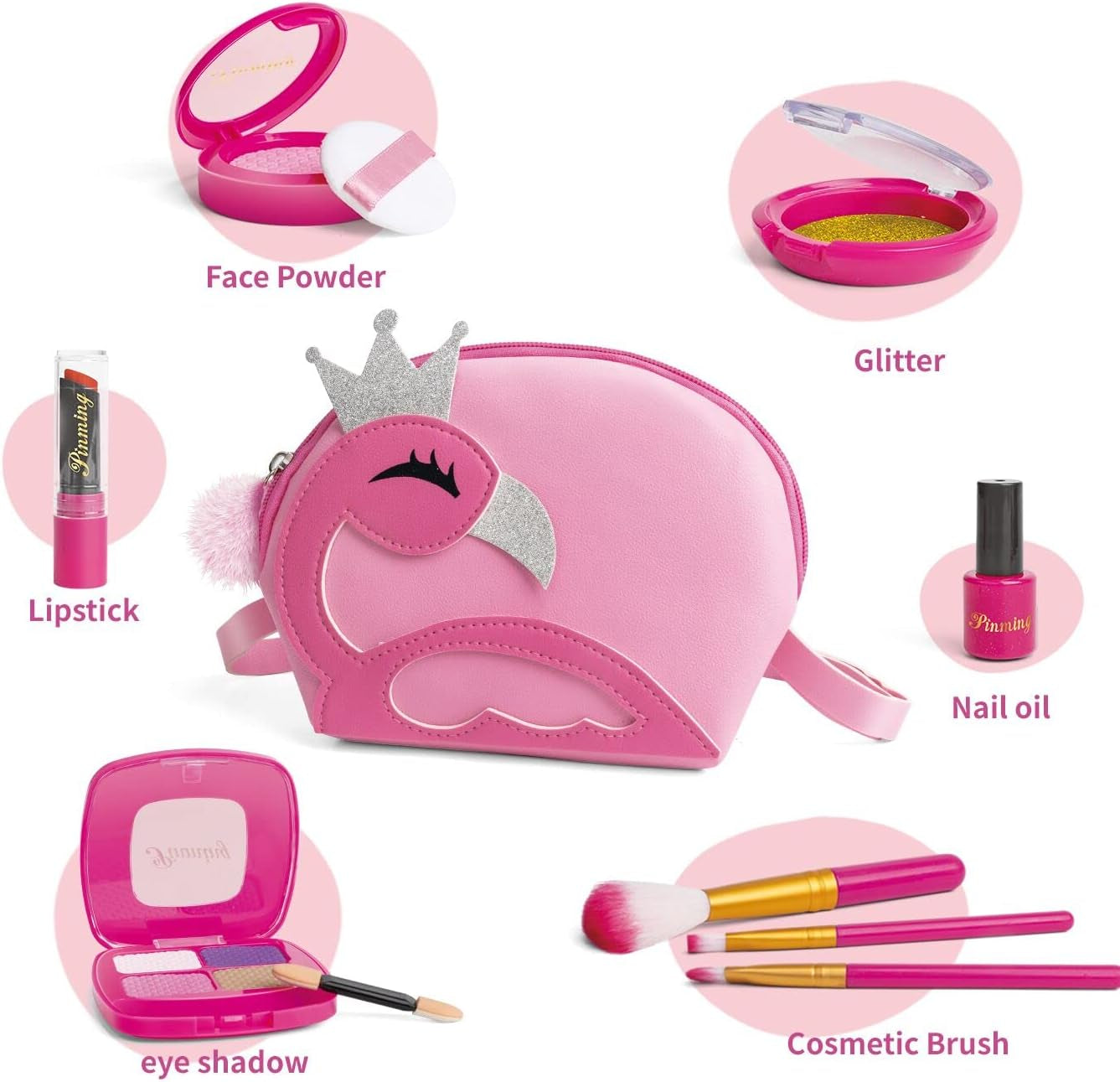Makeup Kit for Girls, 9 Pcs Pretend Makeup Play Set with Unicorn Cosmetic Bag, Dress up Purse Little Girls Toss for 3 4 5 6 7 8 9 10 Years Old Children Birthday Gifts