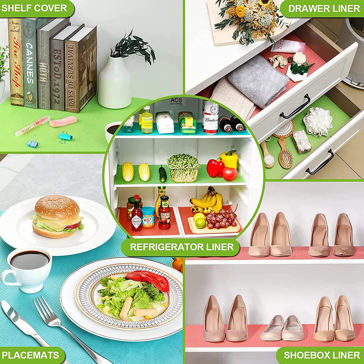 12 PCS Refrigerator Liners Mats Washable Mats Liner Waterproof Oilproof Fridge Liners for Shelves, Cover Pads for Freezer Glass Shelf Cupboard Cabinet Drawer 29CM*45CM (3 Color Mixed)