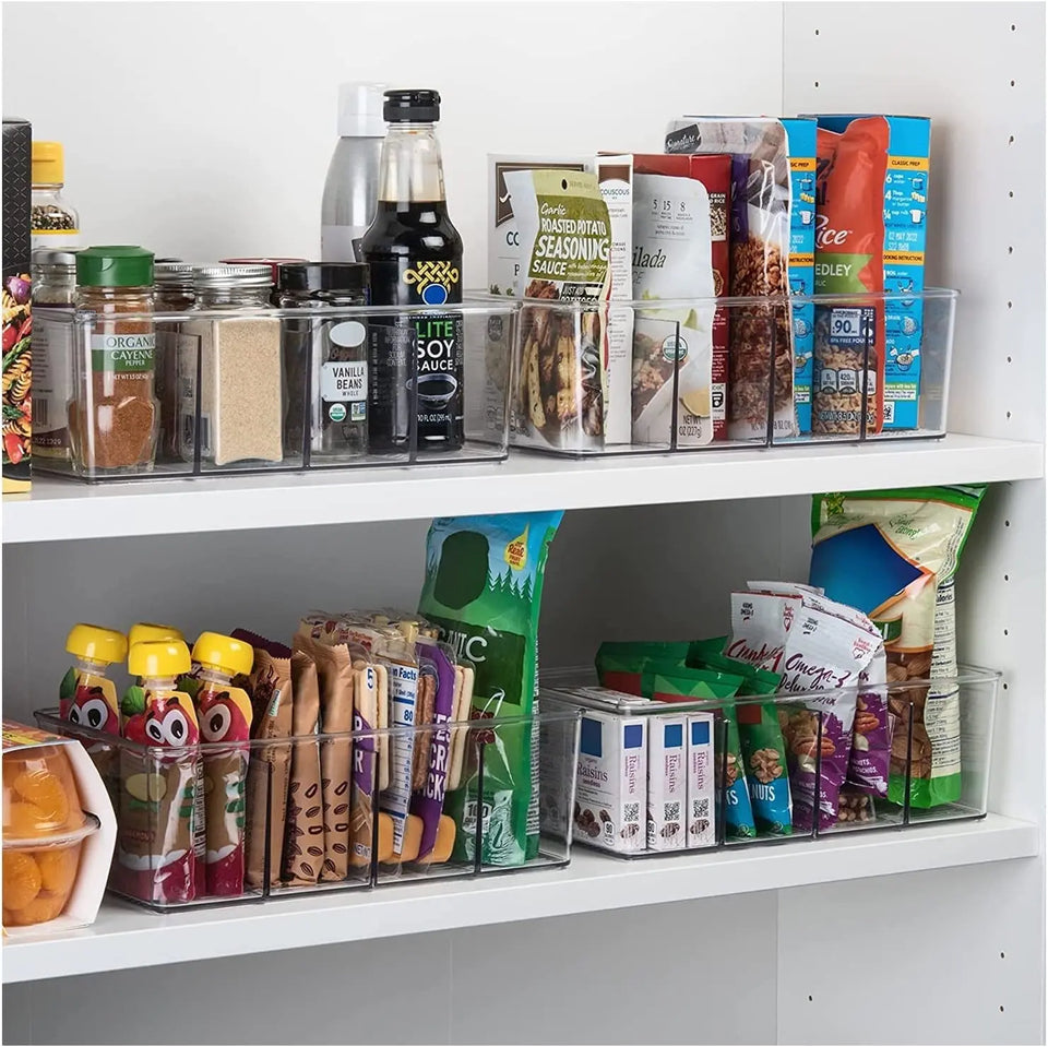 2 Pack Plastic Food Storage Containers Bins, Stackable Bathroom Kitchen Pantry Drawer Makeup Organisers Bins, Food Storage Bag Tea Box, Storage Baskets & Bins, Fridge Storage Organiser Containers (2)