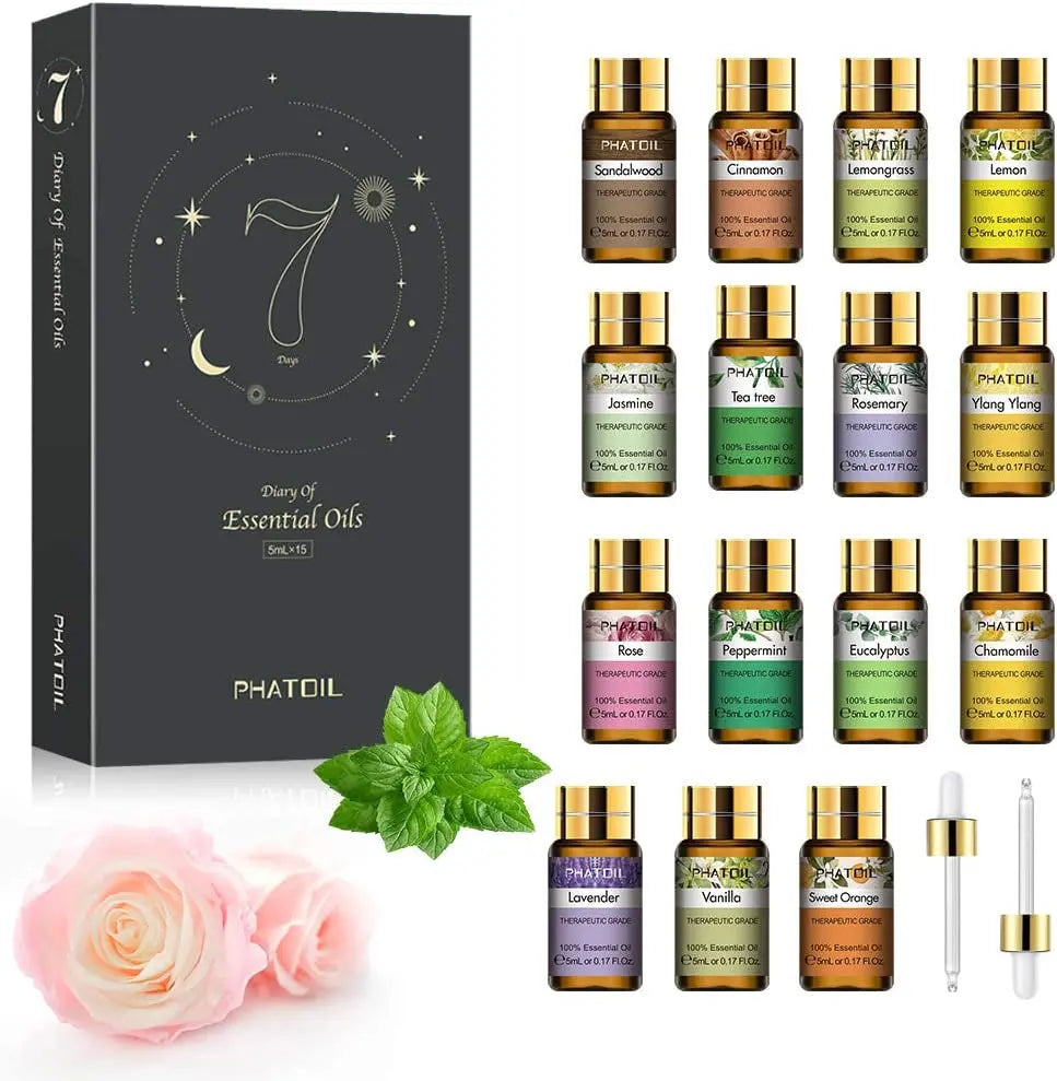 Essential Oils - TOP 15 100% Pure Premium Quality Essential Oils Gift Set - 15 Pack/5Ml for Diffuser Massage Aromatherapy Perfect Gifts