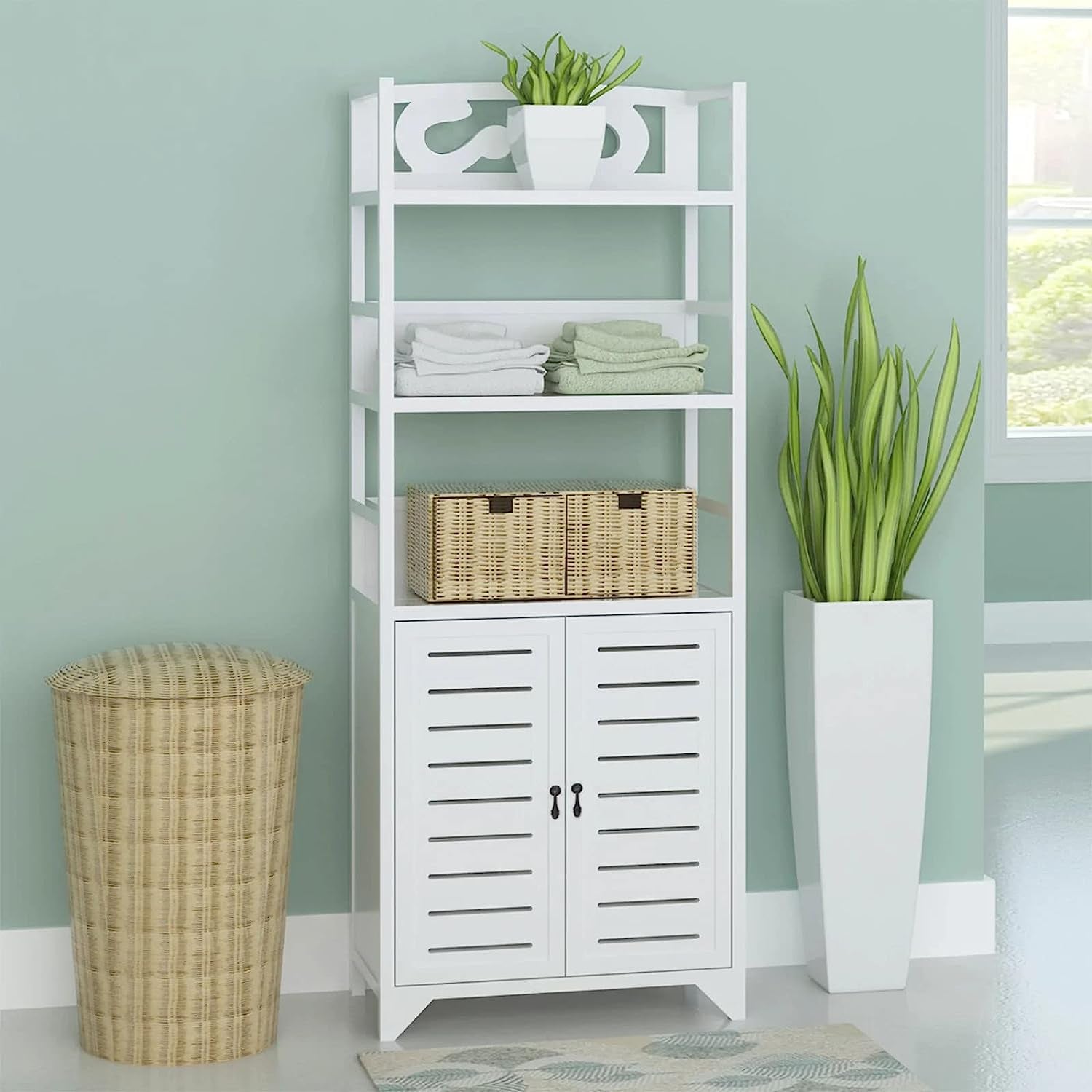 Bathroom Storage Cabinet Cupboard Chest Shelf Albuquerque Wood Brown