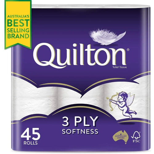 Quilton 3 Ply Toilet Tissue (180 Sheets per Roll, 11x10cm), Pack of 45 pattanaustralia