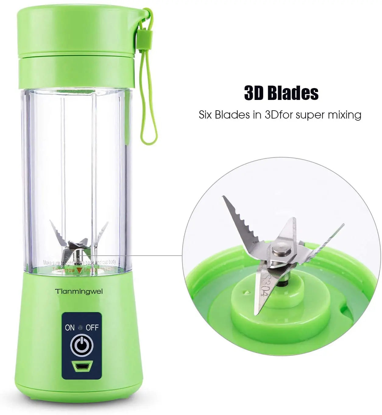 Portable blender Personal 6 Blades Juicer Cup Household Fruit Mixer, With Magnetic Secure Switch, USB Charger Cable 380ML(Green) pattanaustralia