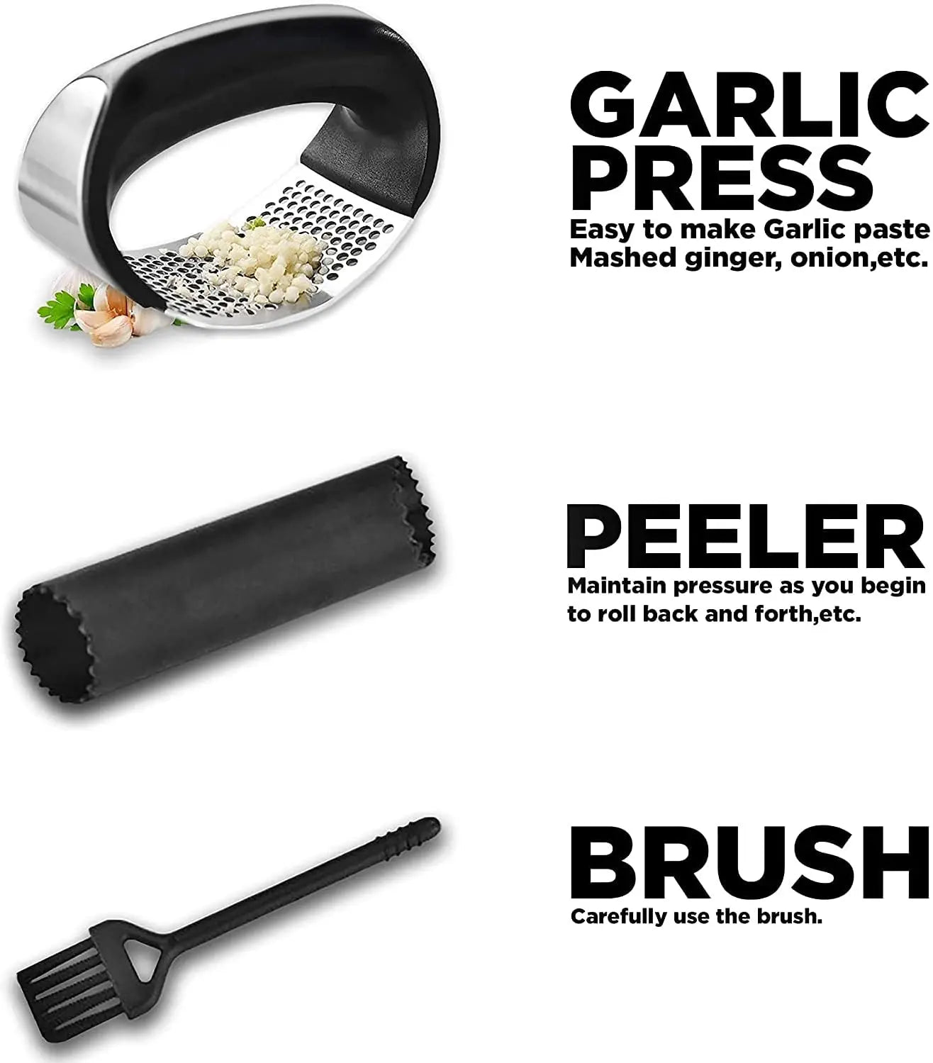 Stainless Steel Garlic Press, Crusher and Peeler Best Quality Garlic Press with Silicone Peeler and Cleaning Brush pattanaustralia