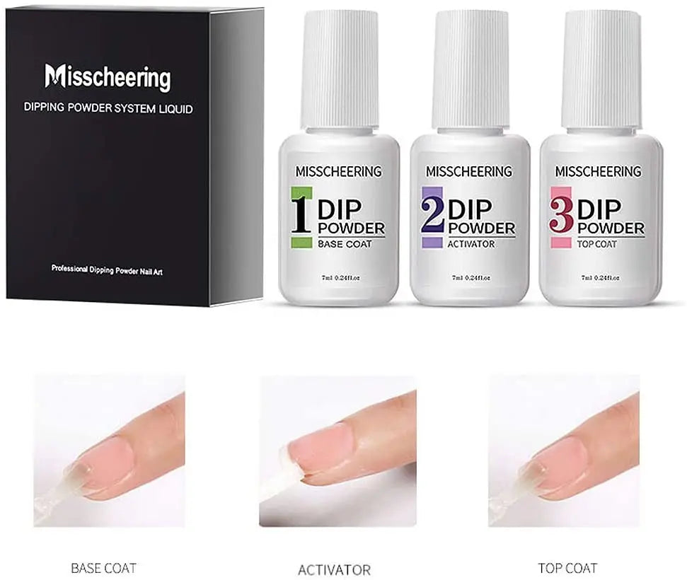 Adaskala 3-in-1 Dip Powder Nail Liquid Set Glue Kit Including Base Coat, Top Coat, Activator Nail Tools pattanaustralia