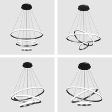 Load image into Gallery viewer, LED Modern Chandeliers Adjustable 3 Colors Dimmable Ceiling Lighting Fixture 3 White Rings Hanging Led Modern Pendant Light for Bedroom Living Dining Room Kitchen Foyer (Gold, 20+40+60Cm)
