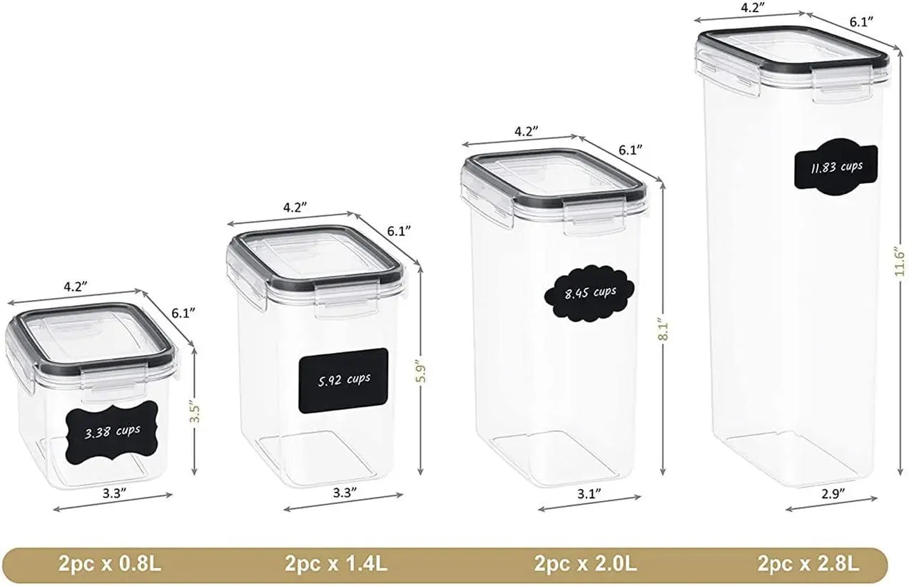 Pantry Storage Containers Set of 8, Airtight Food Storage Container, Clear Plastic Kitchen Canisters with Lids, Stackable Kitchen Space Saving Organiser for Flour, Sugar,Snack - Clear