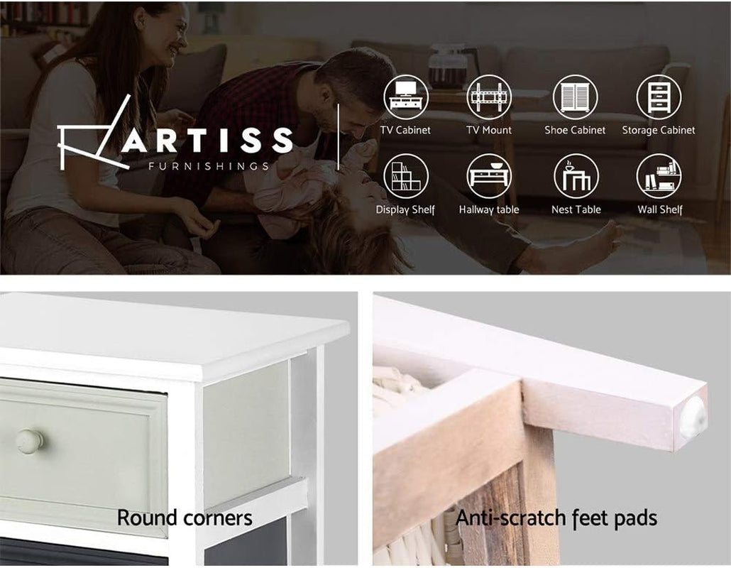 Chest of Drawers Storage Cabinet, Wood Tallboy Bedside Table Nightstands Tower Dresser Hallway Organizer Bedroom Bathroom Living Room Furniture Home Organiser, with 3 Removeable Baskets White