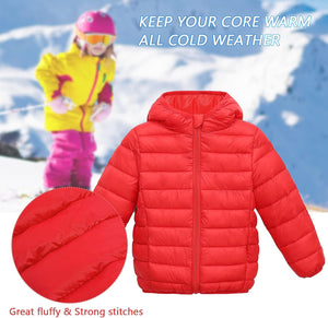 Kids Lightweight Puffer Jacket Packable Bubble Coat down Cotton Coats Zip up Hooded Outwear 1-10 Years