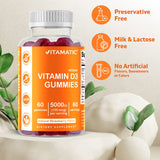 Vitamin D3 Gummies - 5000 IU - 60 Vegan Gummies - Great Taste - Healthy Bones, Teeth, Mood, Joint & Immune System Function